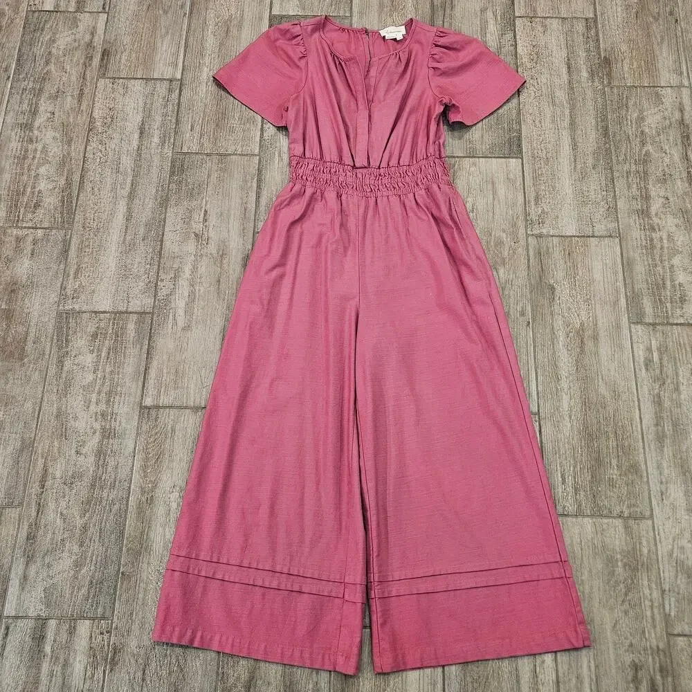 Anthropologie Somerset Jumpsuit Womens XS Pink Wide Leg Boho Casual Cottage‎